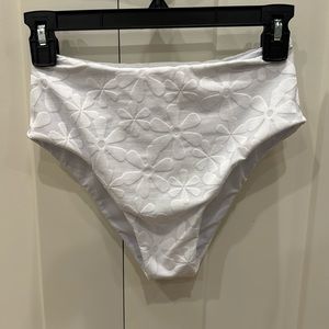 Kenny Flowers, The Santorini-White Floral Jacquard High Waist Bikini Bottom